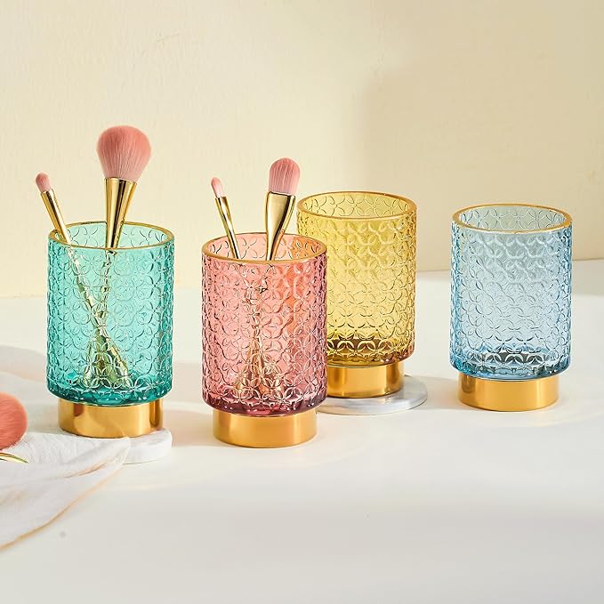 Makeup Brush Holder Organizer,Toothbrush Holders,Desk Pen Pencil Holder,Multifunctional Vintage Glass Brush Cup（A44-6-US）