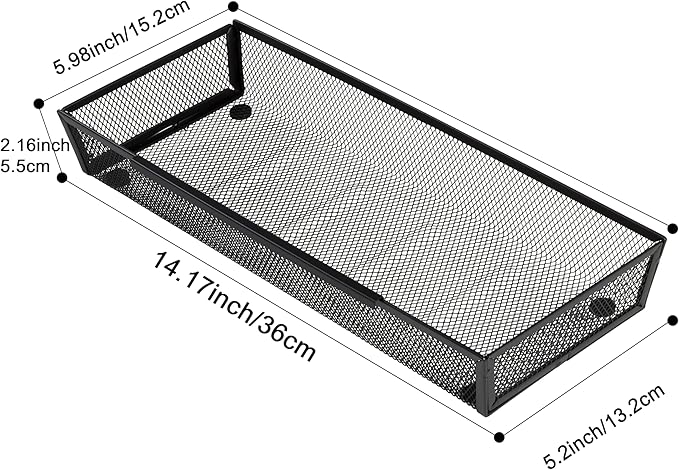 Mesh Tray Silverware Drawer Organizer Utensil Cutlery Tray Office Supplies Organizer for Flatware, Knives,Home,Office, School,Bedroom 15X6'' Black