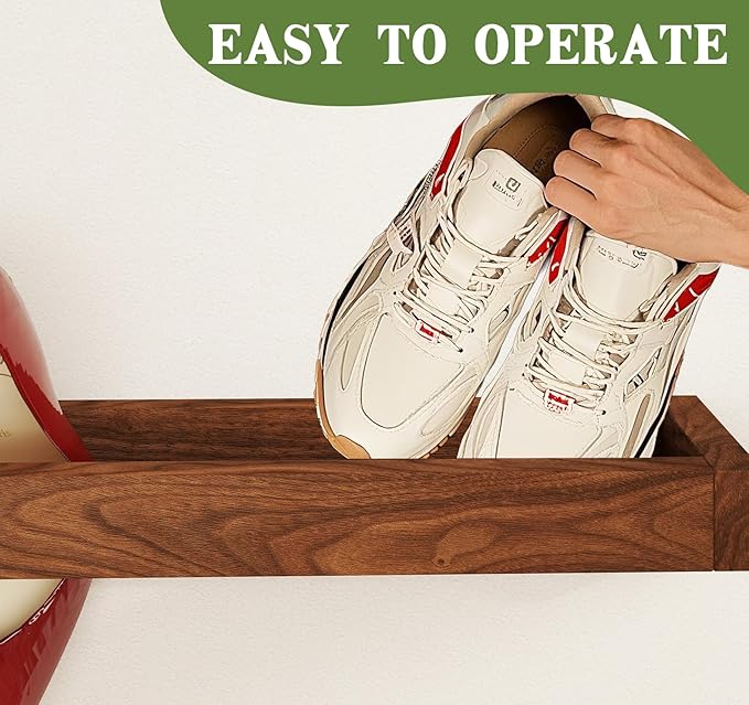 Nisorpa Set of 4 Rustic Burnt Wood Hanging Shoes Storage Organizer Racks, 20 Inches Wall Mounted Space Saving Footwear Holder for Closet, Mudroom, Entryway Narrow Spaces Shoes Storage