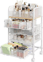 Hongtamoya Makeup Cart Organizer with 4 Drawers, Large Floor Skincare Organizers, Vanity Storage Organizer Cosmetics Display Cases for Skin Care Perfume Nail Polish, White