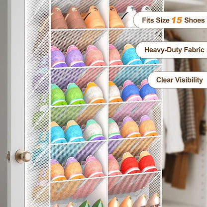 UVIAHOMI 20-30 Pairs Over the Door Shoe Organizer, Breathable Pocket Hanging Shoe Storage for Closet, 10-Tier Door Shoes Rack, Handing Shoes Holder Fit All the Family's Sneakers, Boots, Heels, White