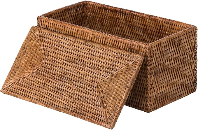 KOUBOO La Jolla Rattan Box, Toilet Roll Storage, Storage Boxes, Rattan Basket Decorative Boxes, Storage Container, Rectangular, Honey - Brown