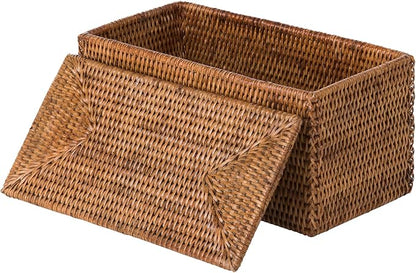 KOUBOO La Jolla Rattan Box, Toilet Roll Storage, Storage Boxes, Rattan Basket Decorative Boxes, Storage Container, Rectangular, Honey - Brown