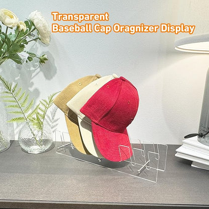 CARUUYI Hat Stand Organizer for Baseball Caps, Acrylic Hat Holder & Rack, 2PCS Clear Stand for 16 Caps, Ideal for Bedroom, Closet, Dresser, Office and Entrance (7, Clear)