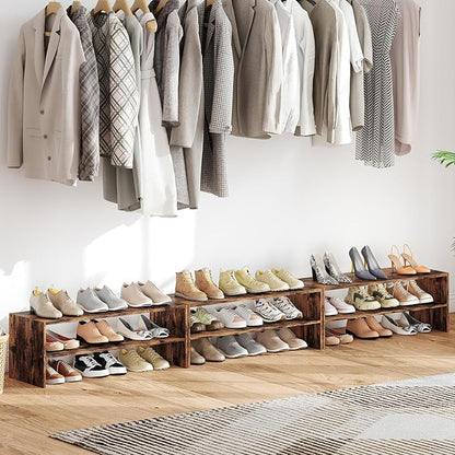 Giantex 3-in-1 Vertical Shoe Rack, 6-Tier Free Standing Shoe Storage Organizer w/Stackable Design for 18 Pairs, 31 Inch Wide Wood Shoe Shelf for Closet, Entryway, Living Room, Office, Brown