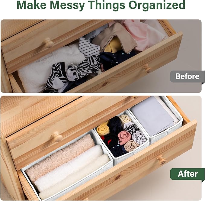Kootek 16 Pack Drawer Organizer Clothes, Dresser Drawer Organizers for Clothing Fabric Foldable Closet Organizers and Storage Bins for Baby Clothes, Nursery, Underwear, Bras, Socks