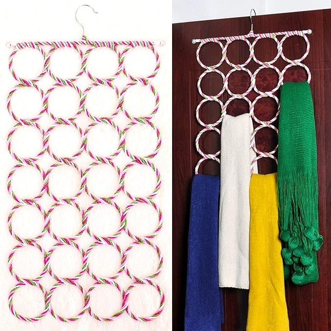 Super Z Outlet Foldable 28 Ring Hole Slots Space Saving Clothing Closet Hanger Scarf, Ties, Belts, Socks Organizer for Home Bedroom, Bathroom, Living Room (Multicolor)