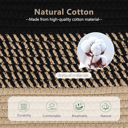 ECDYQXVU Cotton Rope Storage Basket, 15x10x9 Inches, Woven Basket for Shelves, Clothes, Towels, Books, and Laundry, Gradient Black/Brown (3 Pack)
