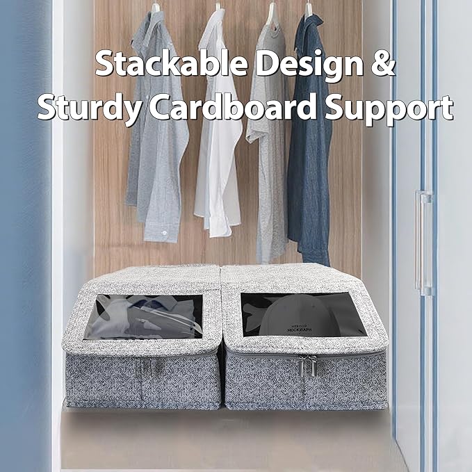 Stackable Hat Storage for Baseball Caps, Holds up to 30 Caps with Cardboard, Hat Organizer for Women & Men, 2 PCS Hat Storage Boxes for Closet, Spotted Gray