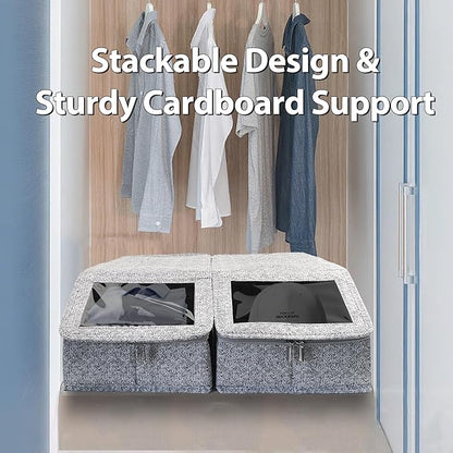 Stackable Hat Storage for Baseball Caps, Holds up to 30 Caps with Cardboard, Hat Organizer for Women & Men, 2 PCS Hat Storage Boxes for Closet, Spotted Gray