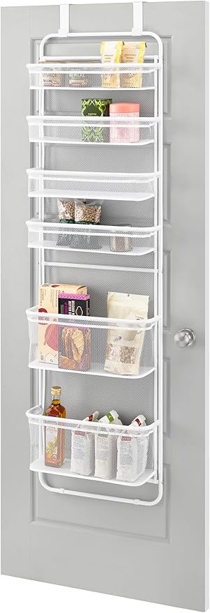 Whitmor Over The Door Organizer - 6 Sections - Pantry, Bathroom, Accessory Organizer - Metal and Mesh - White