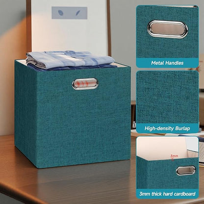 Posprica Collapsible Storage Bins,13×13 Foldable Storage Cube Boxes Fabric Drawer Fabric Storage Bins Vinyl Record Cubby Cubes with Handles for Bookcase, Closet, Shelf, Cabinet, 4 Pack