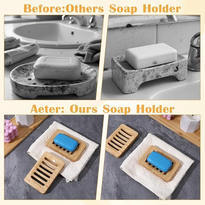 2 Pack Wood Soap Dish for Shower, Waterproof Natural Wooden Bar Soap Holder, Self Draining Sturdy Soaps Saver for Bathroom, Kitchen, Shower, Sink, Bathtub