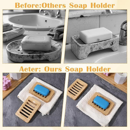 2 Pack Wood Soap Dish for Shower, Waterproof Natural Wooden Bar Soap Holder, Self Draining Sturdy Soaps Saver for Bathroom, Kitchen, Shower, Sink, Bathtub