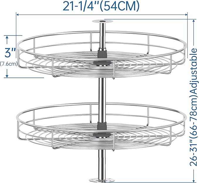 JOWBOOW 21 1/4" Chrome Corner Cabinet Lazy Susan, Full Circle Corner Cabinet Lazy Susan Replacement Shelves Rotating Rack for Upper Cabinet Kitchen, Fits Cabinets Over 23"