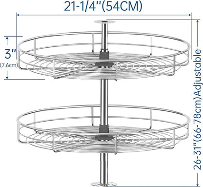 JOWBOOW 21 1/4" Chrome Corner Cabinet Lazy Susan, Full Circle Corner Cabinet Lazy Susan Replacement Shelves Rotating Rack for Upper Cabinet Kitchen, Fits Cabinets Over 23"