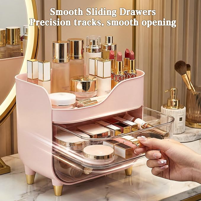 Makeup Organizer for Vanity with Large Smooth Drawers Extra Large Skincare Organizer for Bathroom Countertop and Dresser, Crystal Clear Cosmetic Storage Display Case for Beauty Products