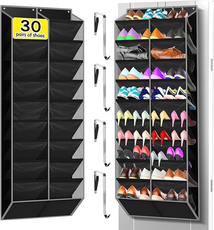 Kotkn 10-Tier Over the Door Shoe Organizer, 20 Pockets Holds 20-30 Pairs, Heavy-Duty Oxford Fabric with Hexagon Mesh for Boots & Sneakers-Black