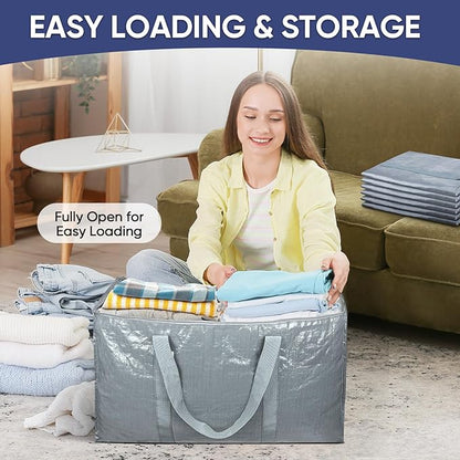 TICONN 2 Pack Extra Large Moving Bags Heavy Duty with Zippers & Carrying Handles, Durable Storage Bags Moving Boxes for Closet Organizers and Storage (2 Pack, Light Grey)
