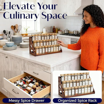 Bamboo 3 Tier Spice racks, Spice Organizer, Kitchen Seasoning Spices Rack, Suitable for Spice Organizers Such as Sitchen Countertops, Stoves, Sorage Rooms (XL)