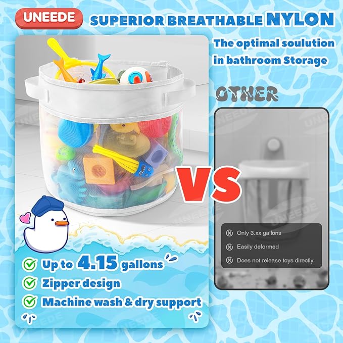 UNEEDE Bath Toy Organizer,4 Gallons Bathtub Toy Storage Organizer,Quick Access Bath Toy Holder For Bathtub,Baby Organizer,Quick Dry Baby For Tub,Mesh Shower Caddy
