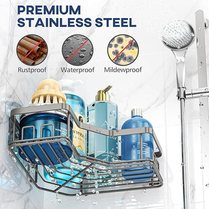 MAXIFFE 3 Pack Corner Shower Caddy with Soap Holder, Large Capacity and Easy Install, No Drilling Shower Shelves, Stainless Steel Shower Organizer Hold 40 LBS for Family Renters, Grey