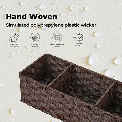 GRANNY SAYS Bathroom Baskets for Organizing, Wicker Baskets for Shelves, Toilet Storage Basket with Dividers, Small Basket for Organizing, Brown, 2-Pack