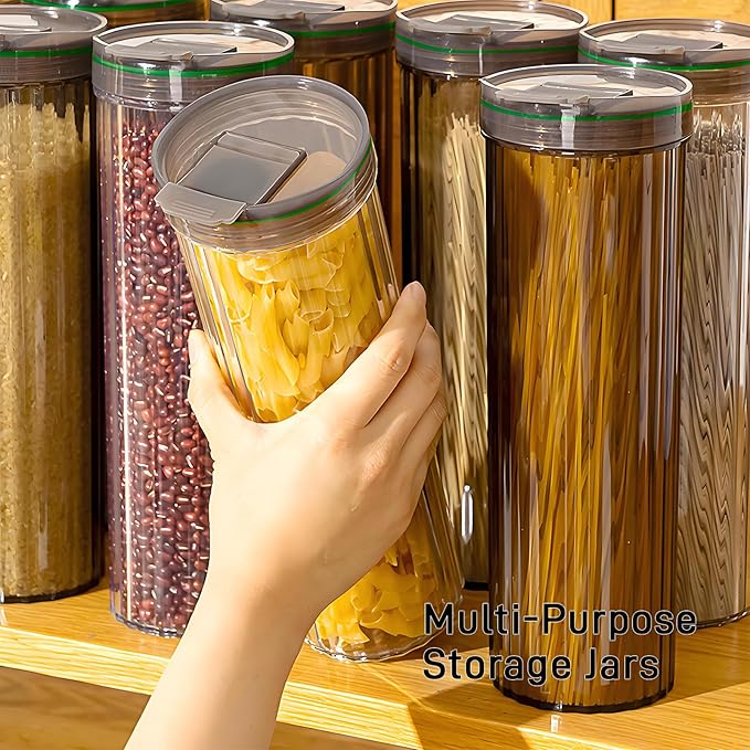 11-Inch Tall Airtight Spaghetti Container - Clear Pasta Holder Organizer for Kitchen Pantry, Fits Full-Length Noodles, Coffee Beans, Rice, Dry Foods (48oz, 2 Pcs)