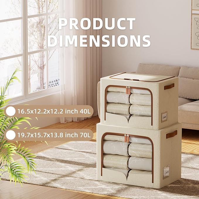 FHSQX 6 Pack Clothes Storage Bins - Foldable Storage Bins for Clothes Fabric Storage Box with Metal Frame (Beige, 16.5x12.2x12.2 inch)