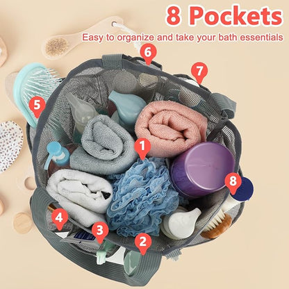 Fammart Mesh Shower Caddy Portable for College Dorm Room Essentials, Odorless Polyester Large Shower Tote Bag with Dual Handles, 8-Pocket Quick-Dry Toiletry Organizer for Travel, Beach, Camping, Gym