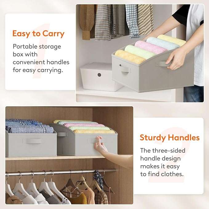 Lifewit Trapezoid Closet Storage Bins for Shelf, 6 Packs Non-woven Closet Organizer Baskets with Handles, Foldable Clothes Containers Boxes for Clothing, Book, Purse, 16L, Medium, Light Gray