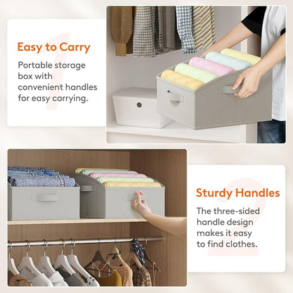 Lifewit Trapezoid Closet Storage Bins for Shelf, 6 Packs Non-woven Closet Organizer Baskets with Handles, Foldable Clothes Containers Boxes for Clothing, Book, Purse, 16L, Medium, Light Gray