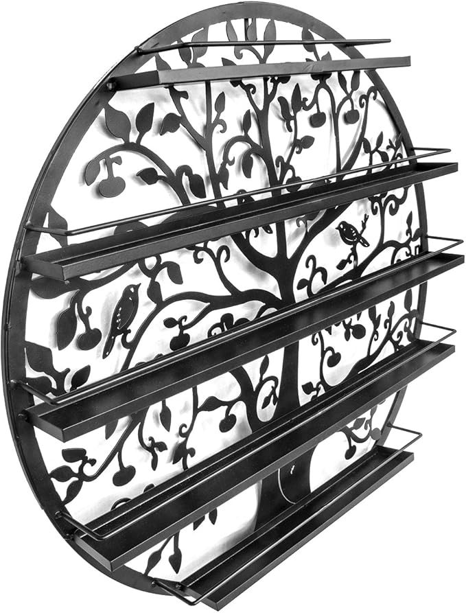 Sorbus Wall Mounted 5 Tier Nail Polish Rack Holder - Tree Silhouette Round Metal Salon Wall Art Display (Black)