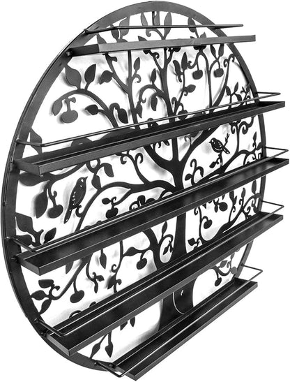Sorbus Wall Mounted 5 Tier Nail Polish Rack Holder - Tree Silhouette Round Metal Salon Wall Art Display (Black)