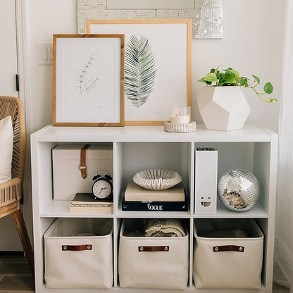 OrganiHaus 16x12.5in Canvas Storage Baskets 3 Pack | EXTRA LARGE Fabric Bins for Shelves | Linen Closet Organizer | Full Off-White