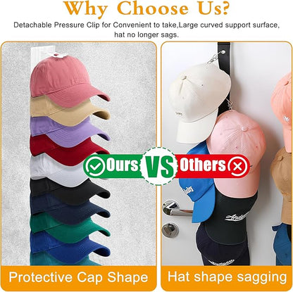 Hat Racks for Baseball Caps,Hats Rack Organizer Hold Up to 20 Hats,Hat Organizer for Baseball Caps Hat Holder Storage Display Adhesive/Wall Drilled for Wall,Door,Closet,Hat Racks for wall (1PK, Clear)