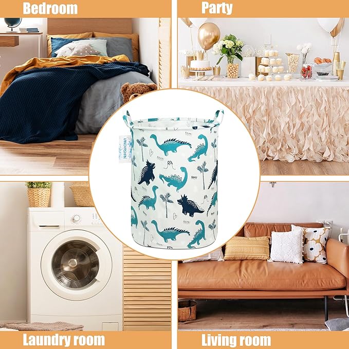 Laundry Basket Canvas Fabric Collapsible Organizer Basket for Storage Bin Toy Bins Gift Baskets Bedroom Clothes Children Nursery Hamper (Full dinosaur)