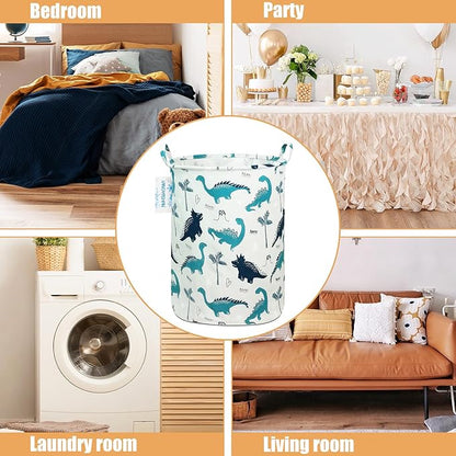 Laundry Basket Canvas Fabric Collapsible Organizer Basket for Storage Bin Toy Bins Gift Baskets Bedroom Clothes Children Nursery Hamper (Full dinosaur)