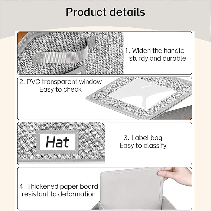 2 Pcs Stackable Hat Storage for Baseball Caps With Breathable Clear Window Lid, Flip-Top Access,Dust-Proof Zipper,Durable Cardboard Base,Space-Saving Cap Box