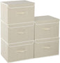 Fabric Storage Bins Cube Organizers with Flip-Top Lid and Handles,Storage Boxes for Organizing Home,Office,and Closet,Grey and Beige,5 Pack 15 x 9.8 x 9.8 in