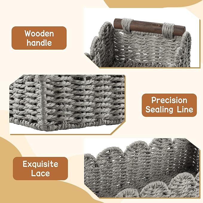 Toilet Paper Storage Basket Bathroom Counter Organizer Wicker Baskets for Organizing Cute Basket for Bedroom Nursery Room Kitchen Bathroom Decor-Gray