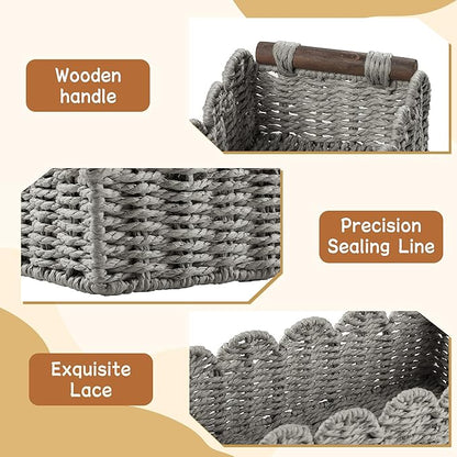 Toilet Paper Storage Basket Bathroom Counter Organizer Wicker Baskets for Organizing Cute Basket for Bedroom Nursery Room Kitchen Bathroom Decor-Gray