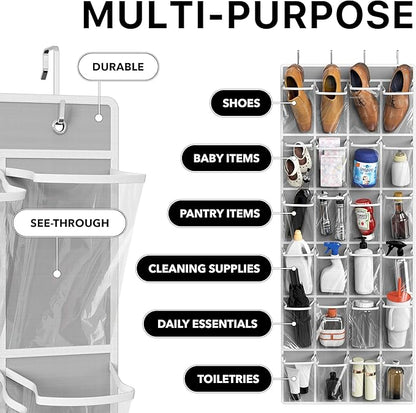 Simple Houseware 24 Pockets Large Clear Pockets Over The Door Hanging Shoe Organizer, Gray (56" x 22.5")