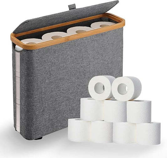 Elegant Toilet Paper Storage with Lid, Narrow Toilet Paper Holder Beside Toilet, Classy Bathroom Tissue Storage, Slim Toilet Paper Storage, Waterproof Oxford Fabric for Mega Rolls 30L (Gray)