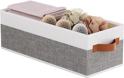1 Pack Storage Bin, Foldable Basket for Organizing, Fabric Storage Box Container with Handles, White and Gray, 15 x 6 x 5 Inch