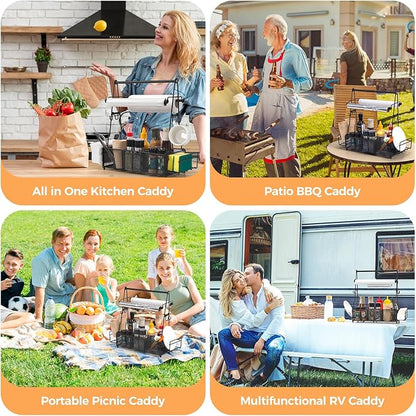 Grill Caddy, BBQ Caddy with Paper Towel Holder and 2 Hooks, Grill Utensil Organizer for Camping Outdoor Barbecue Accessories Organizer, Grilling Gifts for Men