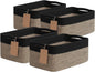 Goodpick 4 Pack Storage Baskets for Shelves, Rectangle Wicker Storage Bins for Baby Toys, Decorative Organizer Shelf Baskets for Gifts Empty, 13''L x 8''W x 6''H, Black & Jute