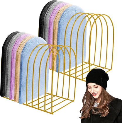 2 Pcs Beanie Holder Organizer, Knitted Hat Storage Rack Display Stand Metal Cap Holder for Winter Swimming Hat Display Home Entryway Tabletop Bedroom Closet Dresser Room Office (Gold, 2 Pcs)