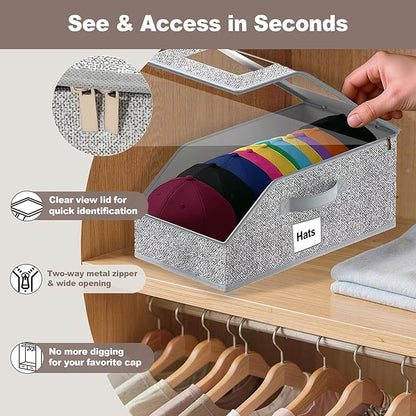 Hat Organizer for Baseball Caps 1 Pack Grey, Holds 15 Caps Hat Storage Hat Box, Closet Organizers and Storage for Closet/Shelf/Bedroom, Baseball Hat Organizer for Men Women