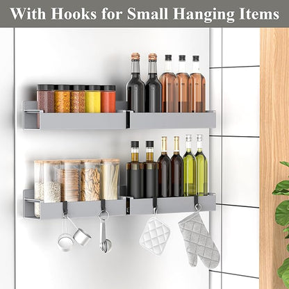 HuggieGems 4 Pack Magnetic Spice Rack Organizer for Refrigerator and Oven, Light Gray Fridge Organizers and Storage for Kitchen